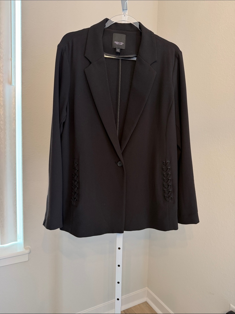 Simply Vera Vera Wang Black Single-Button Blazer with Braided Pocket Trim